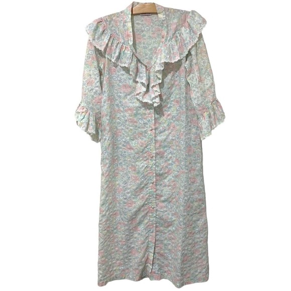 Vintage Say Lu | Night Gown Floral Button Front 3/4 Sleeves- Size M L XL ???? - Picture 1 of 9
